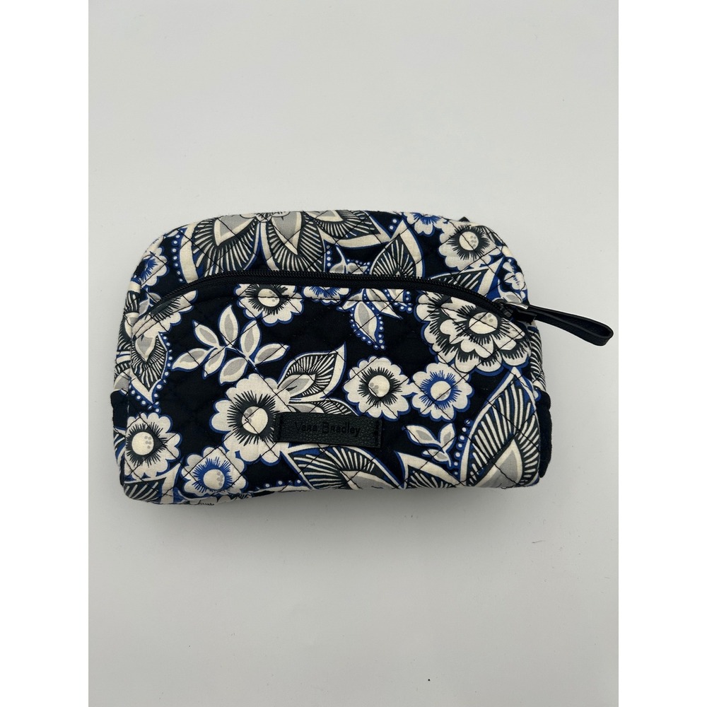 Vera Bradley Quilted Floral Cosmetic Bag Navy BlueWhite Makeup Pouch Travel Case